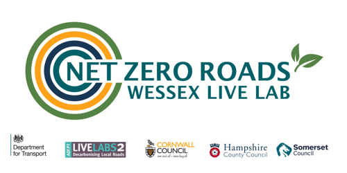 Net Zero Roads Wessex Live Lab logo with authorities and funders